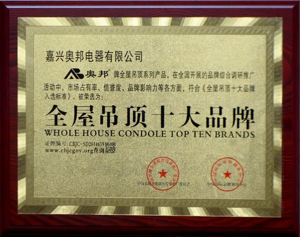 全屋吊頂十大品牌獎(jiǎng)牌 全屋吊頂十大品牌獎(jiǎng)牌